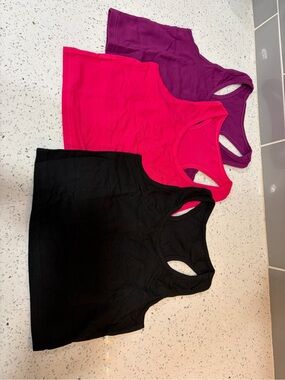 3-Pack Racerback Crop Tops - Black, Hot Pink, Purple